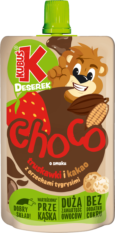 KUBUŚ pouch 100g o smaku truskawki i kakao z orzechami tygrysimi