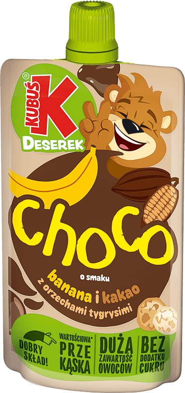 KUBUŚ pouch 100g o smaku banana i kakao z orzechami tygrysimi (2)