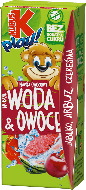 KUBUŚ 200 ml woda i owoce, smak jabłko - arbuz - czereśnia
